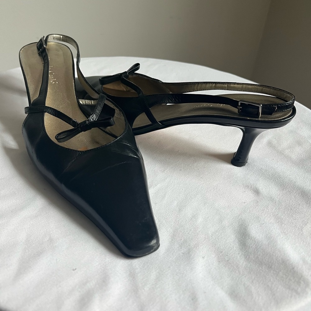 Vintage Max de Carlo black leather pointed toe sling back heels size 8